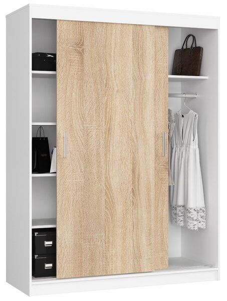 Šatní skříň s posuvnými dveřmi 150 cm MONO bílá / dub sonoma