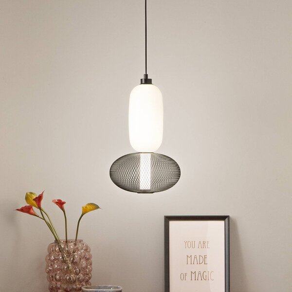 Luce Ambiente Design Závěsné světlo LED INKAS, výška 90 cm, černá, sklo/kov,, Černá, Obývací pokoj / jídelna, Sklo