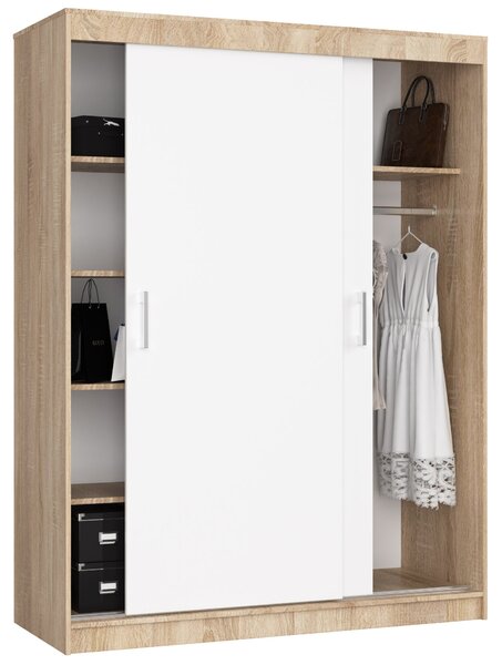 Šatní skříň s posuvnými dveřmi 150 cm MONO dub sonoma / bílá