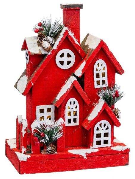 BigBuy Christmas Vánoční ozdoba Červený Dřevo Dům 24 x 13 x 33 cm