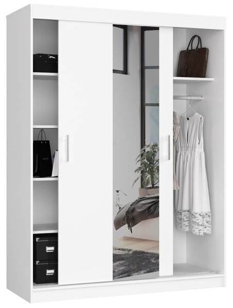 Šatní skříň s posuvnými dveřmi a zrcadlem 150cm bílá