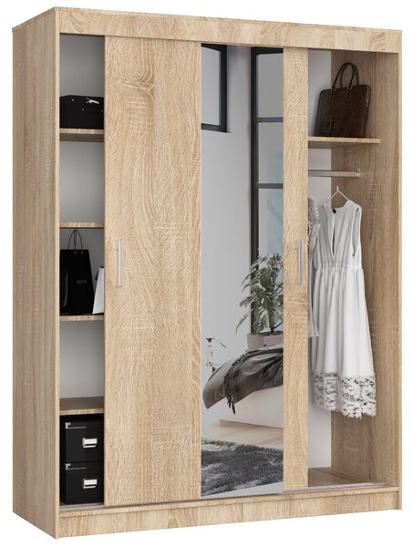 Šatní skříň s posuvnými dveřmi a zrcadlem 150cm dub sonoma
