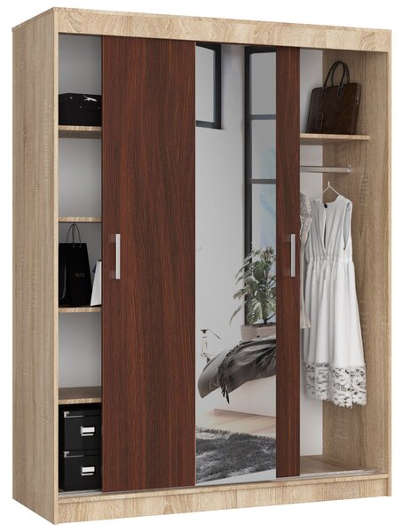 Šatní skříň s posuvnými dveřmi a zrcadlem 150cm dub sonoma / wenge