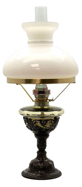 Petrolejová lampa RŮŽENA 50 cm lesní zelená zdobená cínem