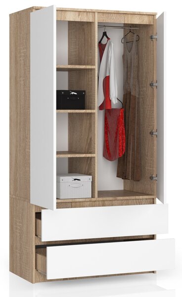 Šatní skříň s otočnými dveřmi 90cm sonoma / bílá