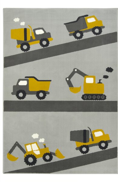 Balta Dětský kusový koberec LUNA KIDS 534458/89945 Bagr Nákladní auto Traktor šedý žlutý Rozměr: 120x170 cm