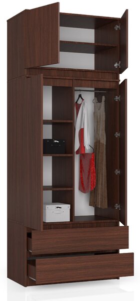 Šatní skříň s otočnými dveřmi a nástavcem 90 cm wenge