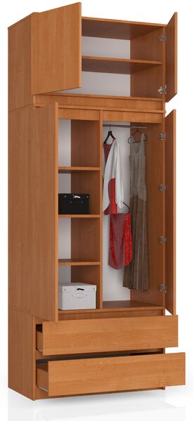 Šatní skříň s otočnými dveřmi a nástavcem 90cm olcha