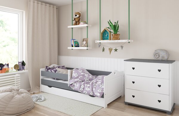 BabyBeds Dětská postel EMMA srdíčka Velikost postele: 180x80 cm, Barevné provedení: Šedá, Úložný prostor: Ano, s úložným prostorem