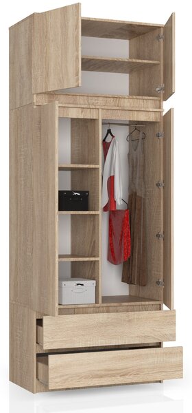 Šatní skříň s otočnými dveřmi a nástavcem 90cm sonoma