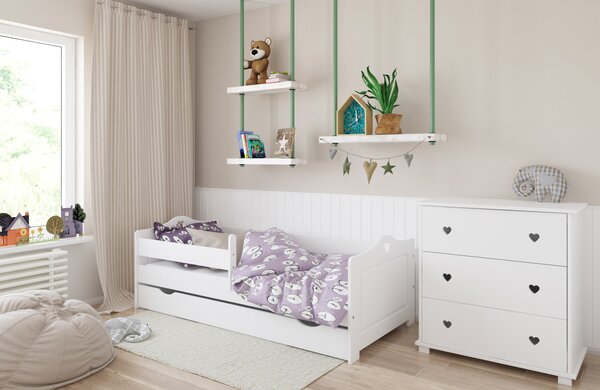 BabyBeds Dětská postel EMMA srdíčka Velikost postele: 160x80 cm, Barevné provedení: Bílá, Úložný prostor: Ano, s úložným prostorem