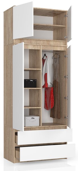 Šatní skříň s otočnými dveřmi a nástavcem 90cm sonoma / bílá