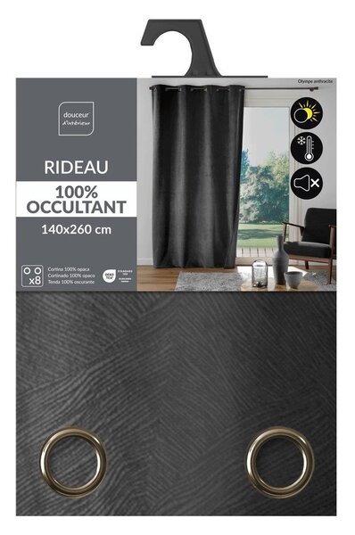 Antracitový sametový závěs 140x260 cm Olympe – douceur d'intérieur