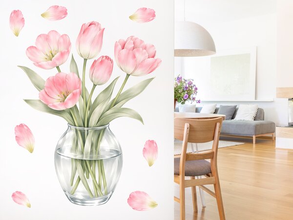 Tulipány ve váze textilní přelepitelné samolepky na zeď arch 36 x 46 cm