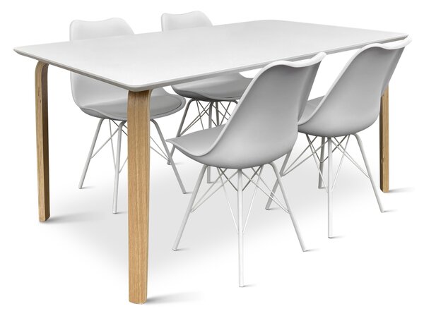 Dřevěný jídelní set ZAHA bílý + 4x židle Eco bílá