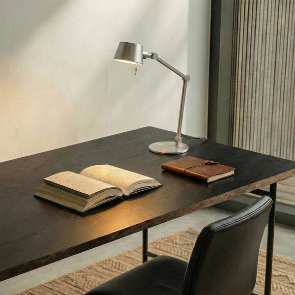 Lucande stolní lampa Silka, 93 cm, nikl, nastavitelná, E27, Hliník / šedá / zinek, Obývací pokoj / jídelna, kov, Moderní