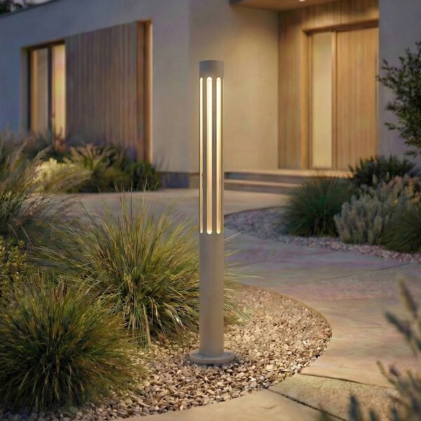Lindby LED osvětlení cesty Fjorya, výška 60 cm, kamenně šedá, IP65, Hliník / šedá / zinek, Hliník, Moderní