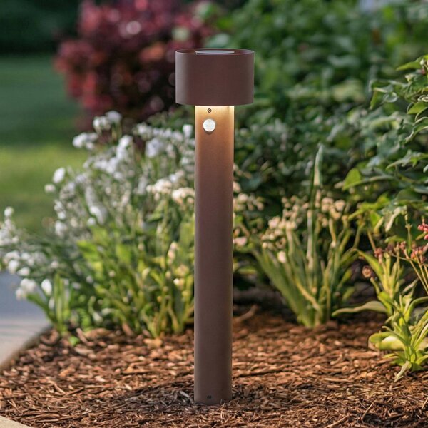 Arcchio LED osvětlení cesty Milten, 65 cm, rez, IP65, senzor, Hnědá / rez, Hliník, Moderní
