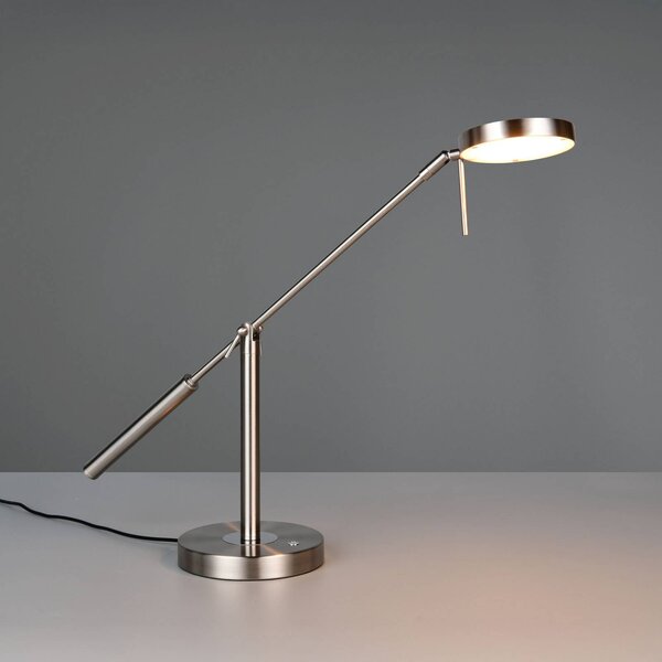 Trio Lighting LED stolní lampa Monza, niklová barva, výška 52 cm, kov, stmívatelný, Hliník / šedá / zinek, Pracovna / kancelář, kov, Moderní