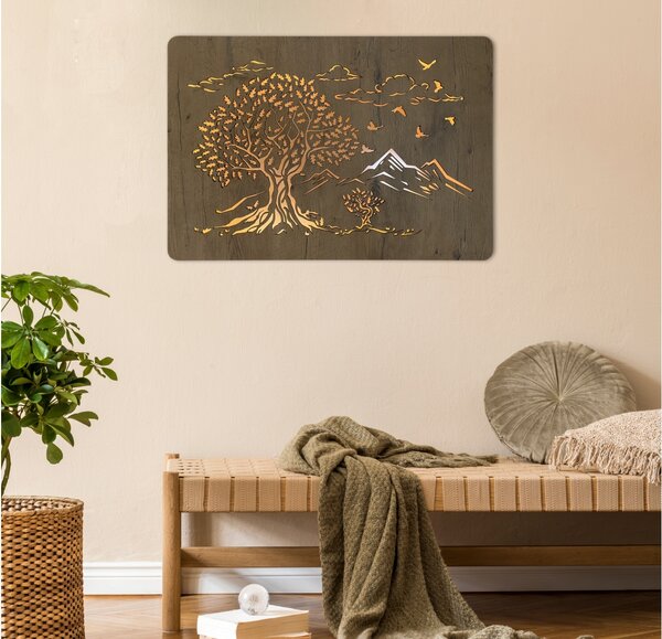 "Dva duby" světelný obraz s baterií 90x62cm varianta ovládání: manuál/pohybové čidlo, provedení povrchu: bříza