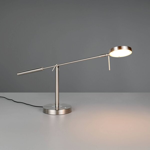 Trio Lighting LED stolní lampa Monza, niklová barva, výška 52 cm, kov, stmívatelný, Hliník / šedá / zinek, Pracovna / kancelář, kov, Moderní