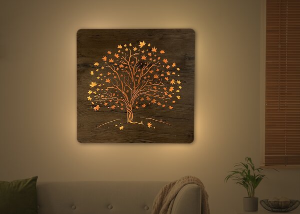 "Javor" světelný obraz 230V 62x62cm provedení povrchu: dub světlý