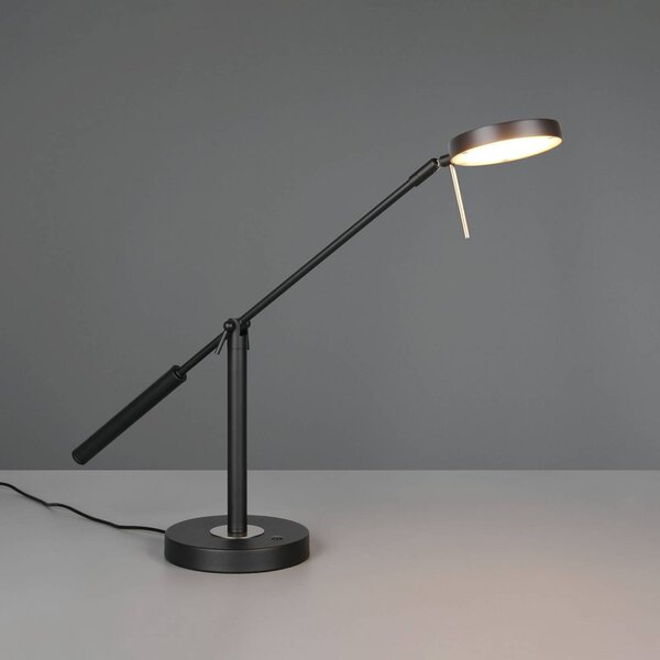 Trio Lighting LED stolní lampa Monza, matná černá, výška 52 cm, kov, stmívatelný, Černá, Pracovna / kancelář, kov, Moderní