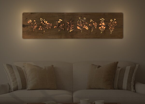 "Byliny" světelný obraz 230V 120x31cm provedení povrchu: dub světlý