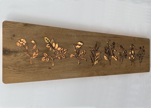 "Byliny" světelný obraz 230V 120x31cm provedení povrchu: dub světlý