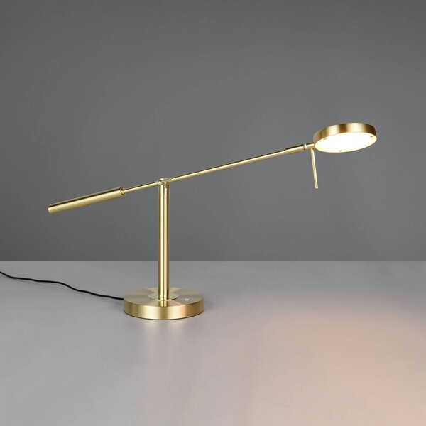 Trio Lighting LED stolní lampa Monza, mosazná barva, výška 52 cm, kov, stmívatelný, Mosaz / zlato, Pracovna / kancelář, kov, Moderní