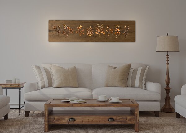 "Byliny" světelný obraz 230V 120x31cm provedení povrchu: dub světlý