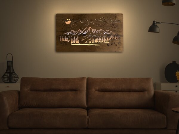 "Hory" světelný obraz 230V 80x45cm provedení povrchu: dub světlý