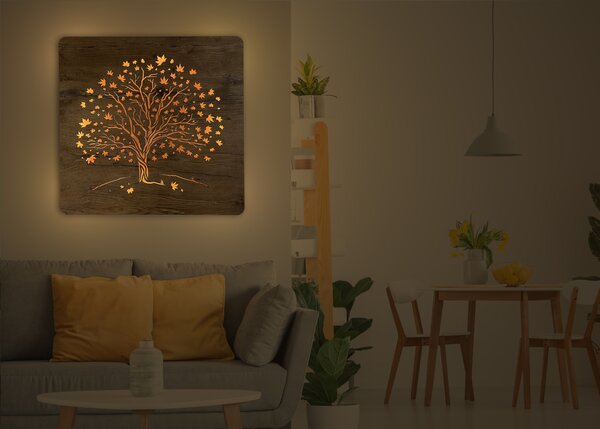 "Javor" světelný obraz 230V 62x62cm provedení povrchu: dub světlý