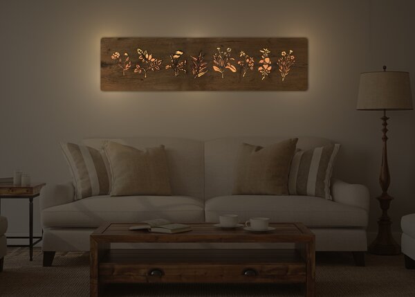 "Byliny" světelný obraz 230V 120x31cm provedení povrchu: dub světlý