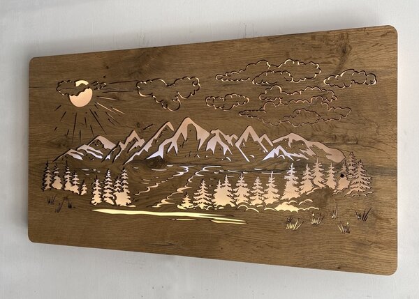 "Hory" světelný obraz 230V 80x45cm provedení povrchu: dub světlý