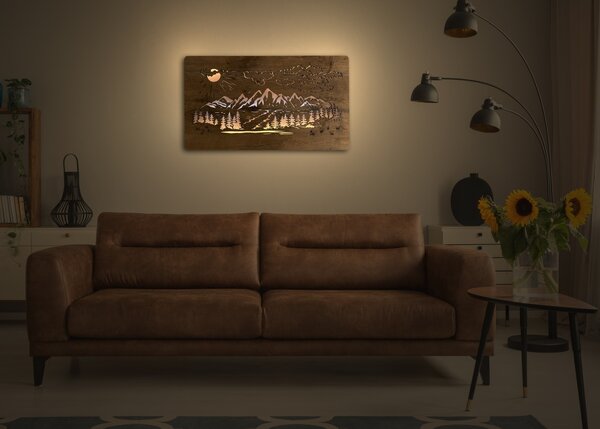 "Hory" světelný obraz 230V 80x45cm provedení povrchu: dub světlý
