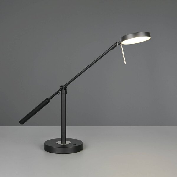 Trio Lighting LED stolní lampa Monza, matná černá, výška 52 cm, kov, stmívatelný, Černá, Pracovna / kancelář, kov, Moderní