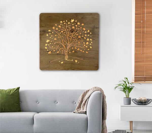 "Javor" světelný obraz 230V 62x62cm provedení povrchu: dub světlý