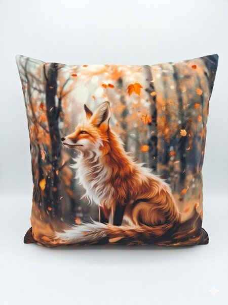 Luxusní velurový povlak na polštář Podzimní liška – 40x40 cm + polštář s výplň duté vlákno