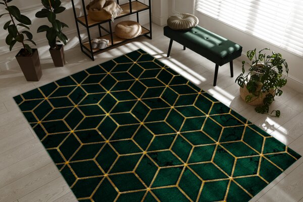 Makro Abra Kusový koberec EMERALD 1014 Luxusní geometrický 3D zelený zlatý Rozměr: 120x170 cm