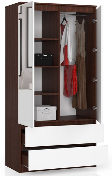 Šatní skříň s otočnými dveřmi a zrcadlem 90 cm wenge / bílá