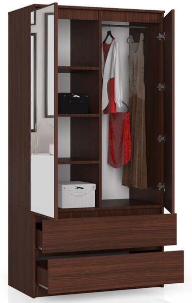 Šatní skříň s otočnými dveřmi a zrcadlem 90 cm wenge