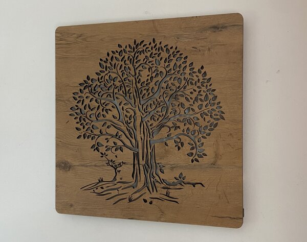 "Lípa" světelný obraz 230V 62x62cm provedení povrchu: dub světlý