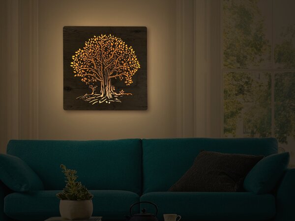 "Lípa" světelný obraz 230V 62x62cm provedení povrchu: dub světlý