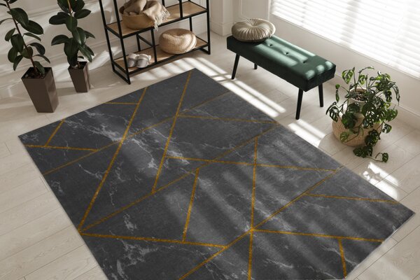 Makro Abra Kusový koberec EMERALD 1012 Luxusní geometrický šedý zlatý Rozměr: 80x150 cm