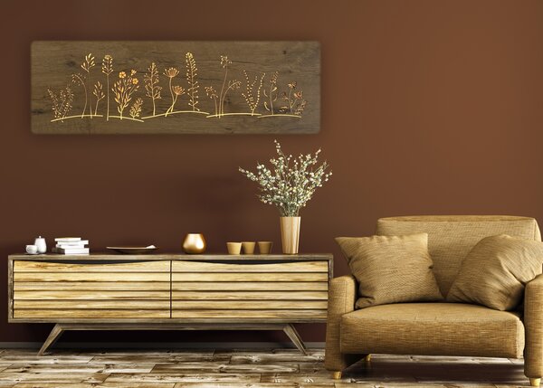 "Louka dlouhá" světelný obraz 230V 120x40cm provedení povrchu: dub světlý
