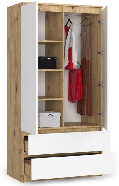 Šatní skříň s otočnými dveřmi 90cm dub artisan / bílá