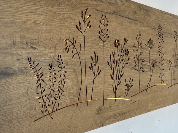 "Louka dlouhá" světelný obraz 230V 120x40cm provedení povrchu: dub světlý