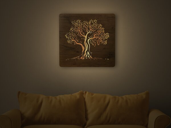 "Olivovník" světelný obraz 230V 62x62cm provedení povrchu: dub světlý