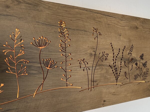 "Louka dlouhá" světelný obraz 230V 120x40cm provedení povrchu: dub světlý